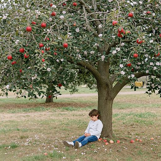 Child Under Apple Tree Contemplation