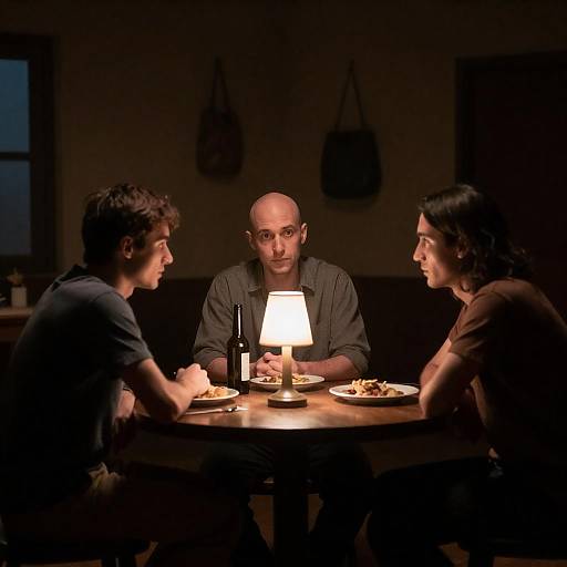 Three Men in a Dimly Lit Room