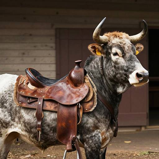 Playful Tauros on Saloon Saddle