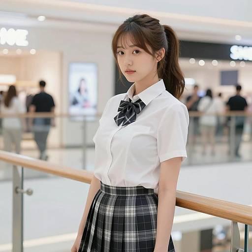 Stylish Asian Woman in Indoor Shopping Area