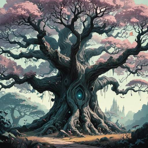Stylized Magical Tree in Pastel Fantasy
