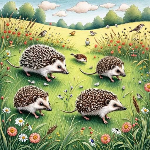 Whimsical Meadow Adventure with Hedgehogs and Mice
