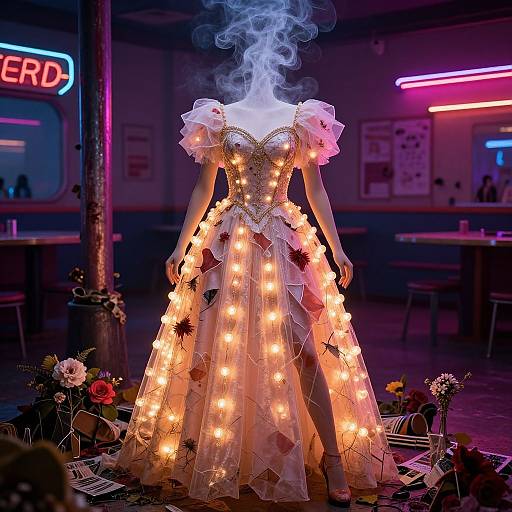 Headless Prom Queen in Neon Horror