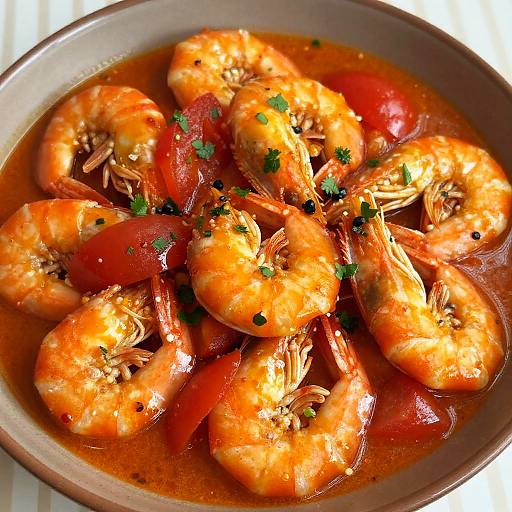 Vibrant Seafood Dish in Ceramic Bowl