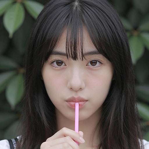 Portrait of Asian Woman with Pink Straw