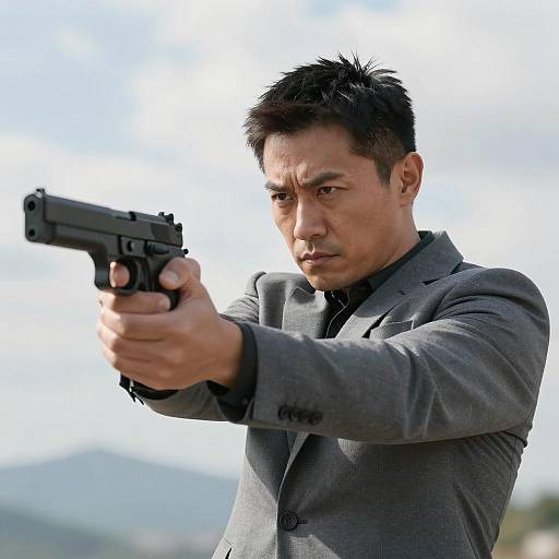 Man Aiming Black Handgun Outdoors