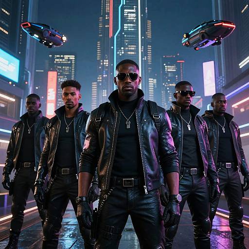 Cyberpunk Men in Futuristic City