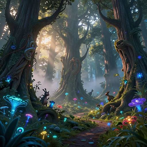 Vibrant Fantasy Forest at Sunrise