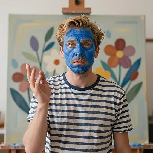 Artistic Inquiry: Man with Blue Face Paint