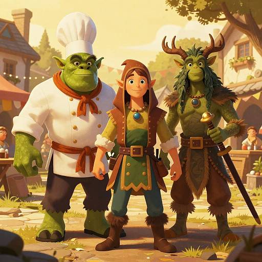 Fantasy Characters in Festive Village