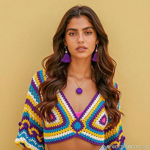 Boho Style Portrait Against Yellow Wall