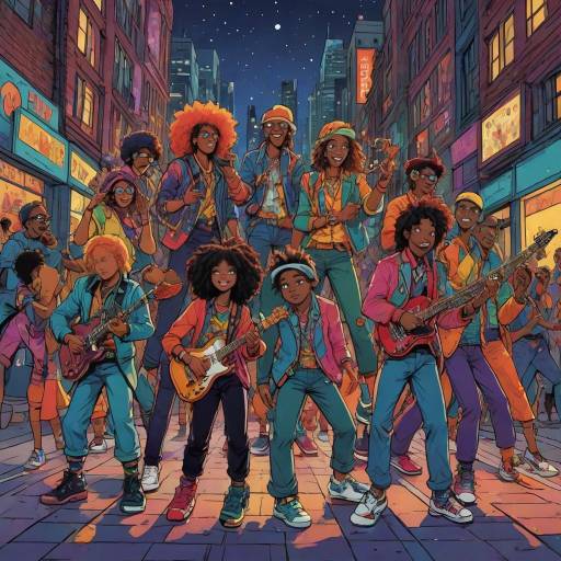 Energetic Musicians in Vibrant Nighttime Scene