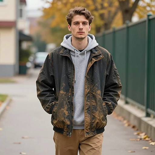 Casual Young Man in Autumn Urban Scene