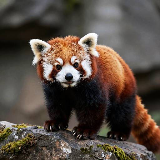 Playful Red Panda on Mossy Rock