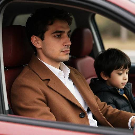 Man and Young Boy Sitting Inside Car