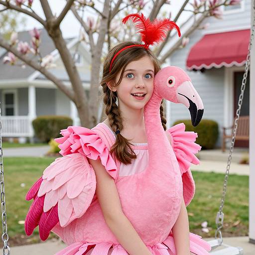 Teen Girl in Playful Flamingo Costume