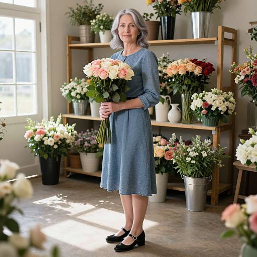 Mature Woman in Rural Flower Shop