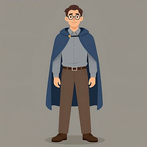 Man with Glasses Wearing Blue Cape
