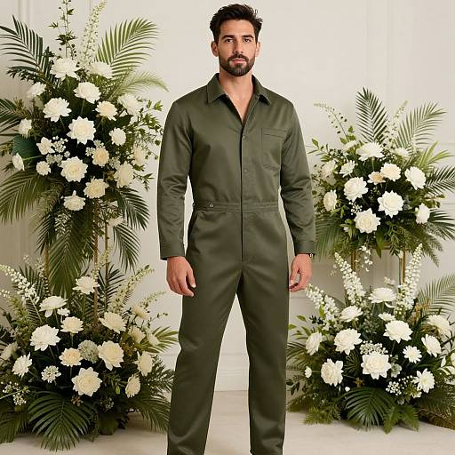 Man in Olive Green Jumpsuit