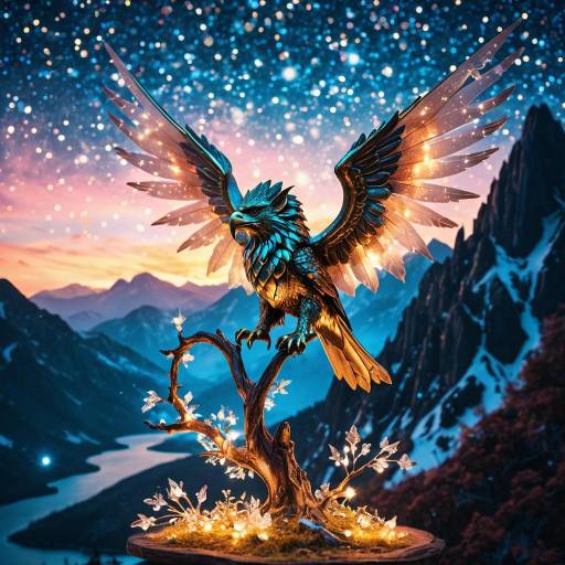 Bronze Gryphon with Translucent Wings at Dusk