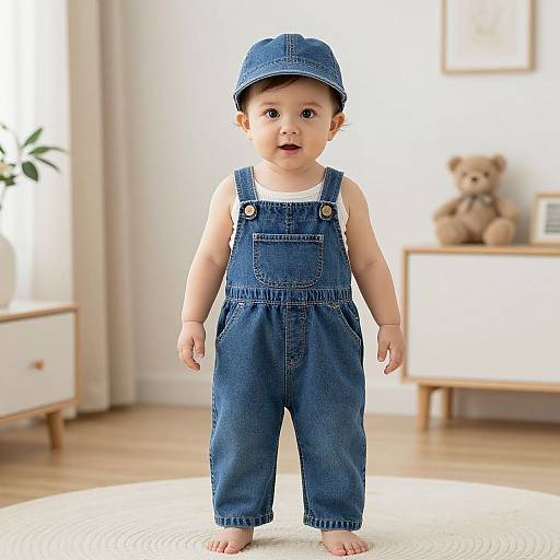 Woman in Blue Denim Jumpsuit