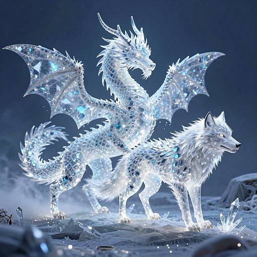 Radiant Ice Dragon with Silver Wolves