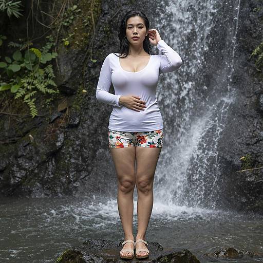 Elegant Asian Woman in Forest Portrait
