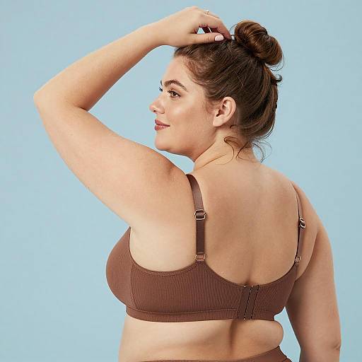 Confident Plus-Size Woman in Brown Bra