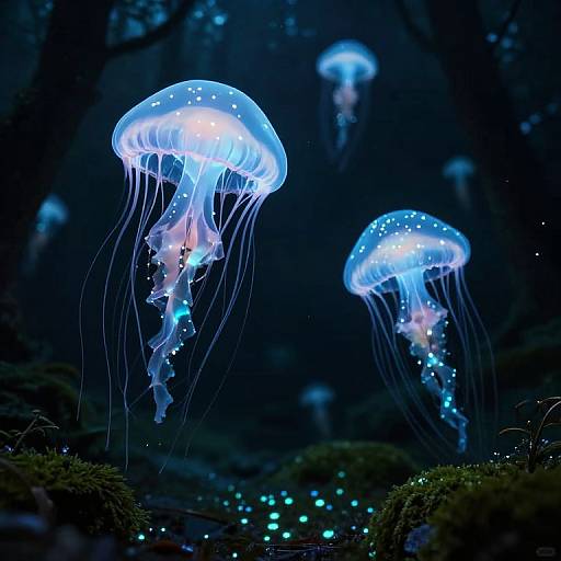Bioluminescent Jellyfish in Forest