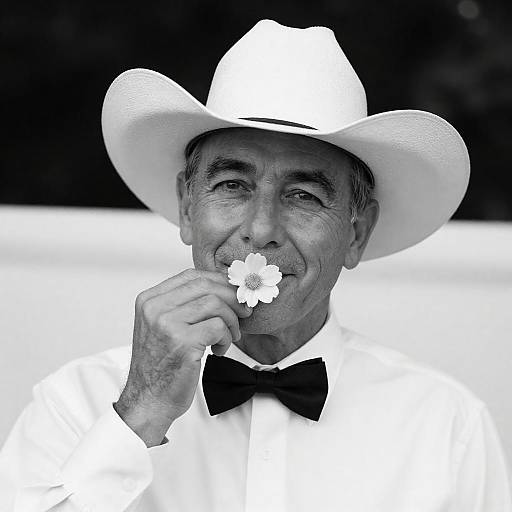 Black-and-White Cowboy Portrait with Flower