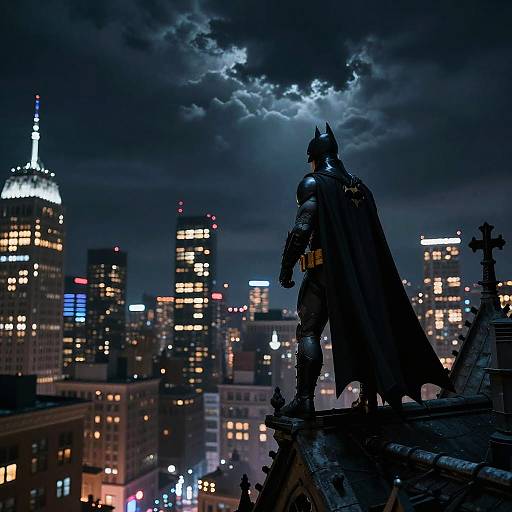 Batman Overlooking Gotham at Night
