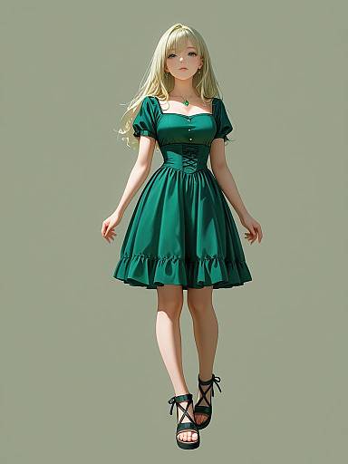 Emerald Skater Dress Casual Full-Body Shot