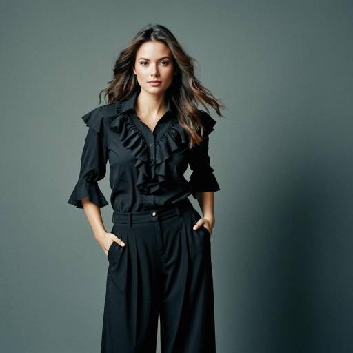 Stylish Woman in Ruffle Shirt Outfit