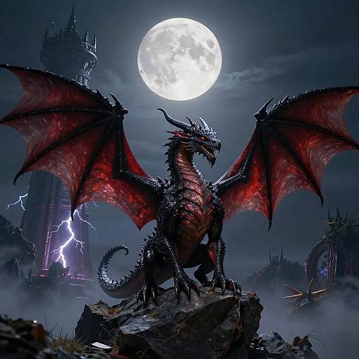 Fierce Fantasy Dragon Under Full Moon