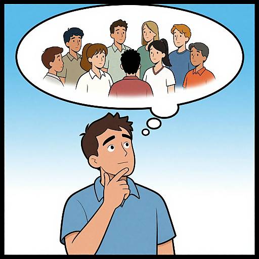 Man Imagining People Cartoon Poster