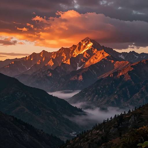 Majestic Sundown Over Mountain Range