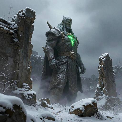 Misty Stone Giant in Snowy Ruins