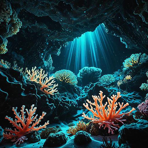 Bioluminescent Coral Cave with Psychedelic Glow