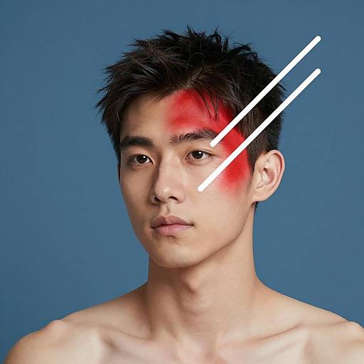 Shirtless Man on Blue Background