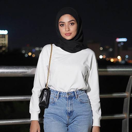 Young Woman in Hijab with Cityscape