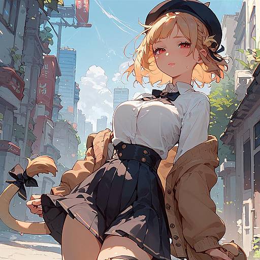 Side-Braided Anime Girl in Beret
