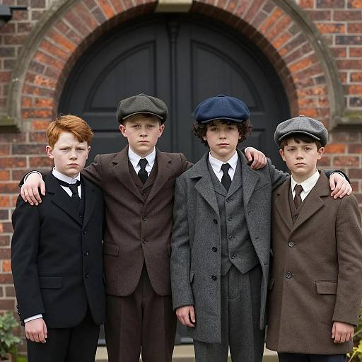 Early 20th-Century Boys in Brick Archway