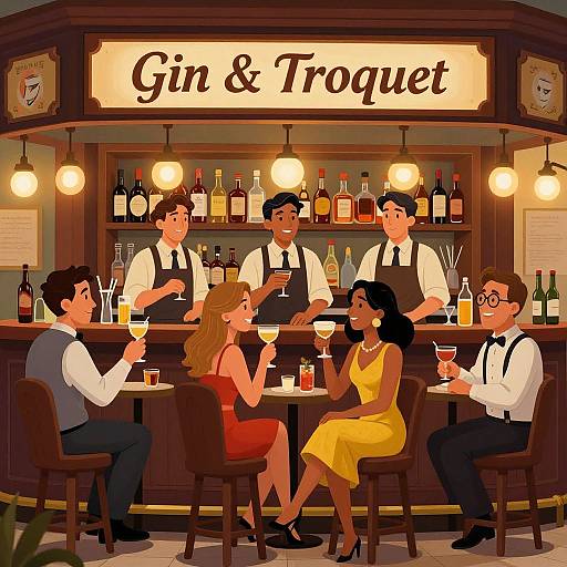 Vibrant Cartoon French Bar Scene