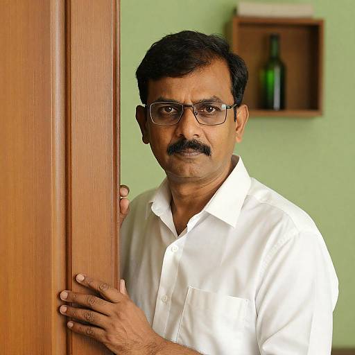 Indian Man Peeking Through Wooden Door