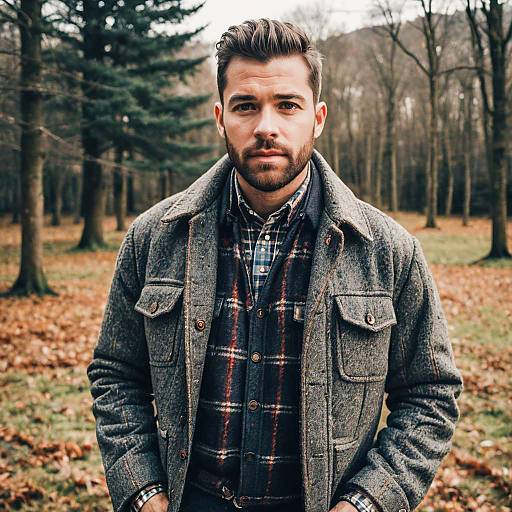 Man in Winter Tweed Jacket and Flannel Shirt