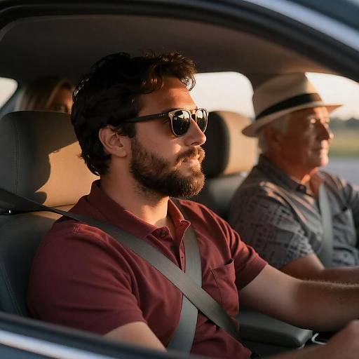 Golden Sunset Drive with Three Passengers