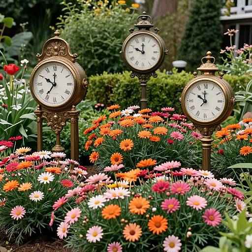 Antique Clocks in Whimsical Garden