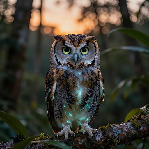 Bioluminescent Owl in Tropical Rainforest