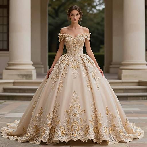 Elegant Ball Gown Under Classical Architecture