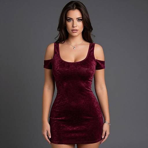 Stylish Woman in Burgundy Velvet Dress